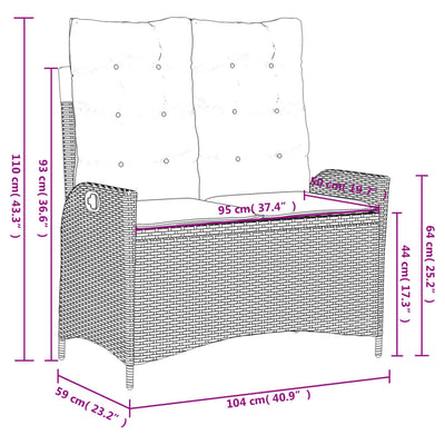 Gartenbank Verstellbar mit Kissen Beige Poly Rattan