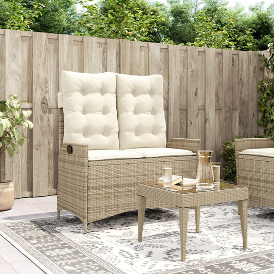 Gartenbank Verstellbar mit Kissen Beige Poly Rattan