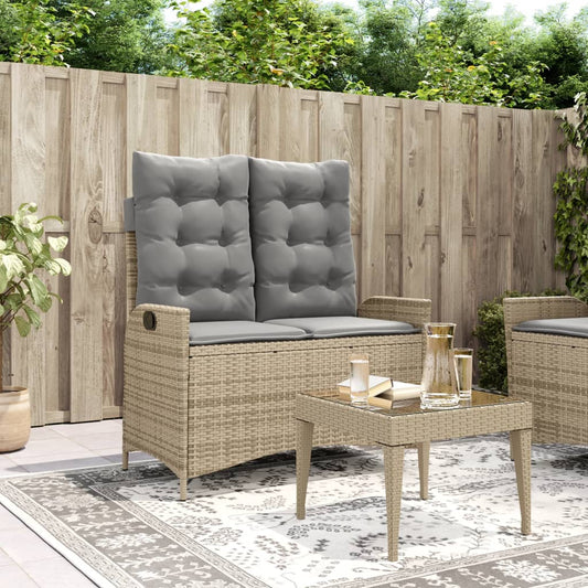 Gartenbank Verstellbar mit Kissen Beige Poly Rattan