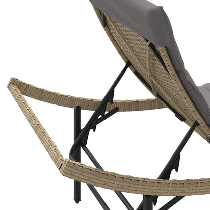 Sonnenliege mit Kissen Beige 55x199x50 cm Poly Rattan