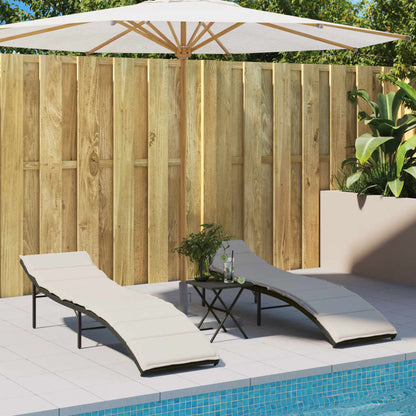 Sonnenliegen 2 Stk. mit Tisch Schwarz Poly Rattan