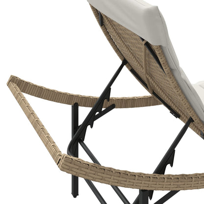 Sonnenliegen 2 Stk. mit Tisch Beige Poly Rattan