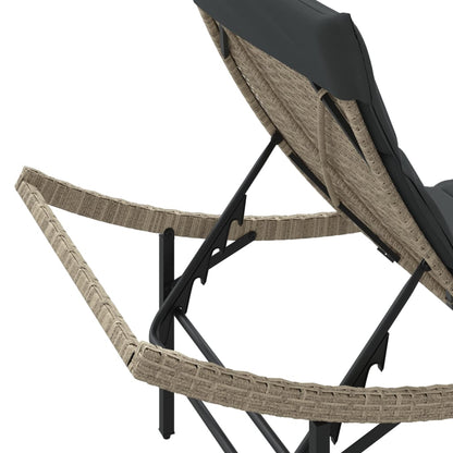 Sonnenliegen 2 Stk. mit Tisch Hellgrau Poly Rattan