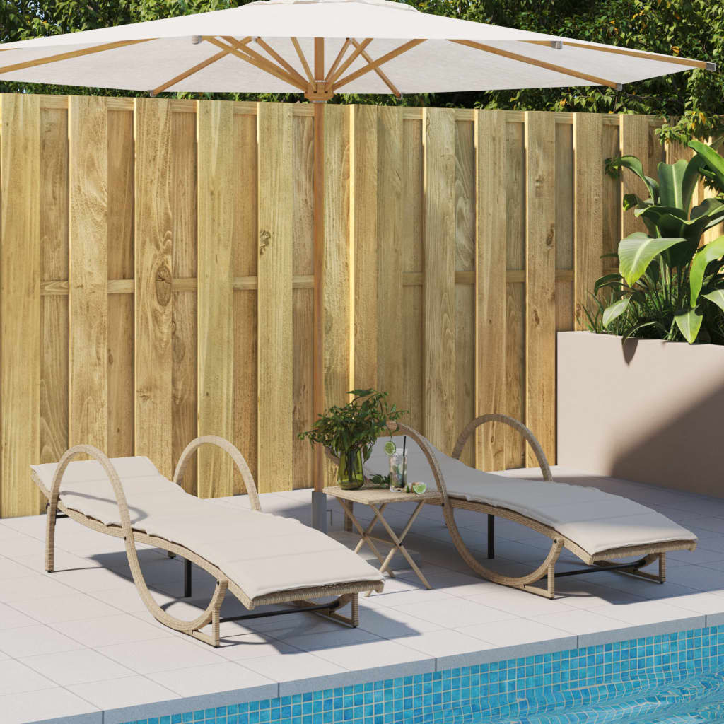 Sonnenliege mit Auflage Beige 60x199x42 cm Poly Rattan