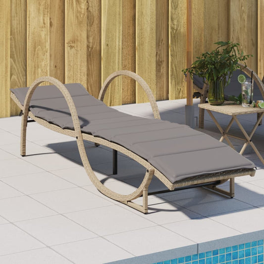 Sonnenliege mit Auflage Beige 60x199x42 cm Poly Rattan