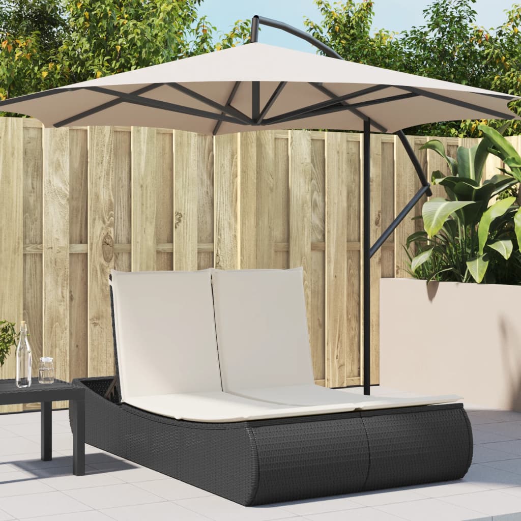 Doppel-Sonnenliege mit Kissen Schwarz Poly Rattan