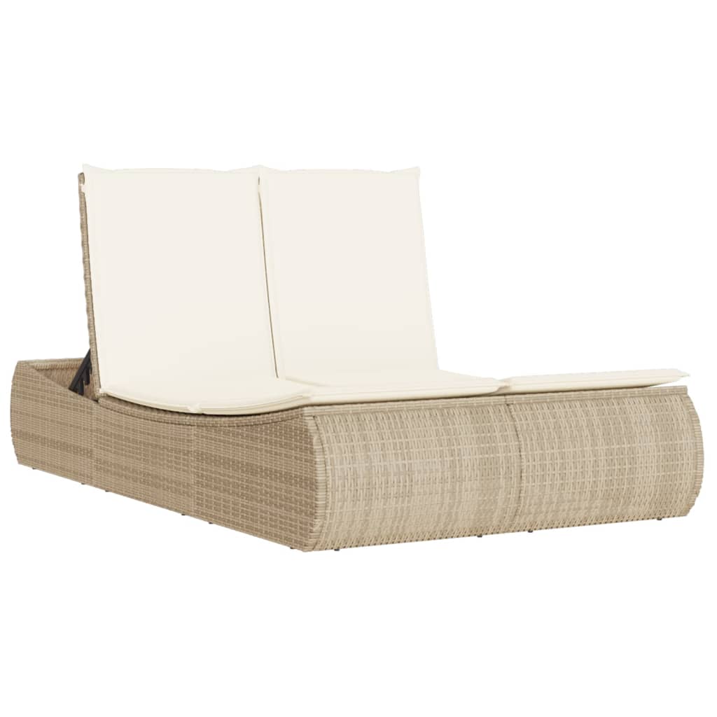 Doppel-Sonnenliege mit Auflagen Beige Poly Rattan