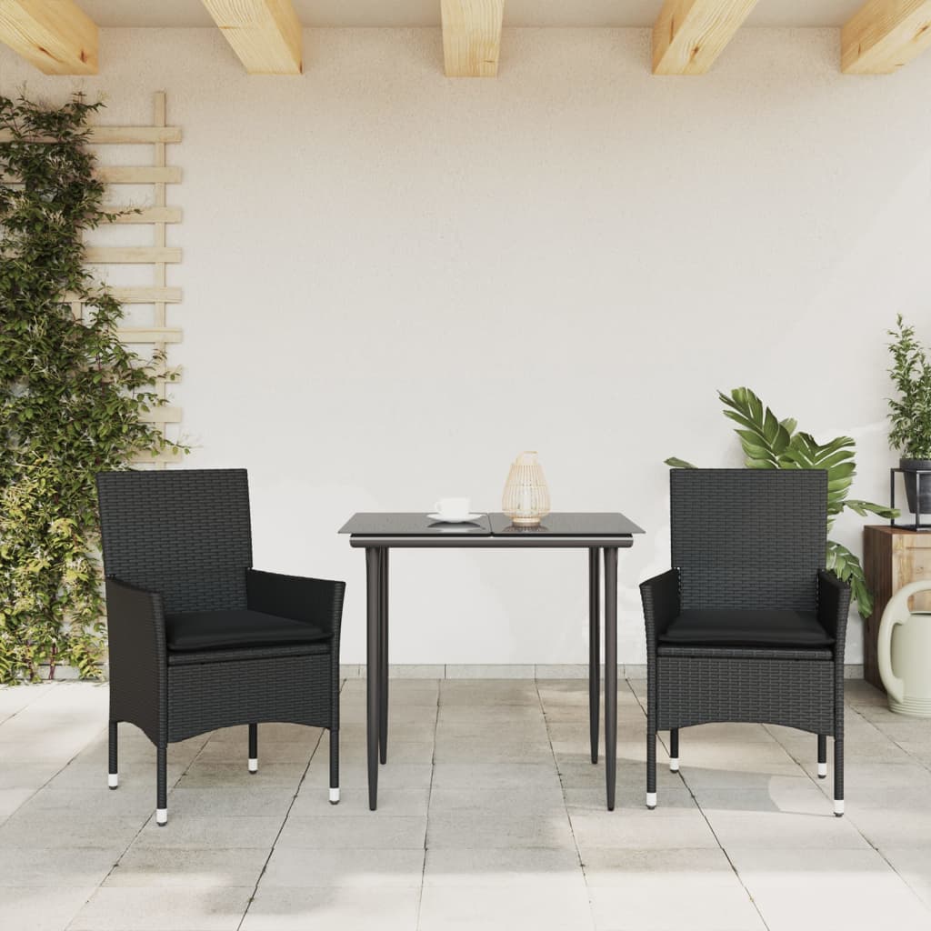 Gartenstühle mit Kissen 2 Stk. Schwarz Poly Rattan