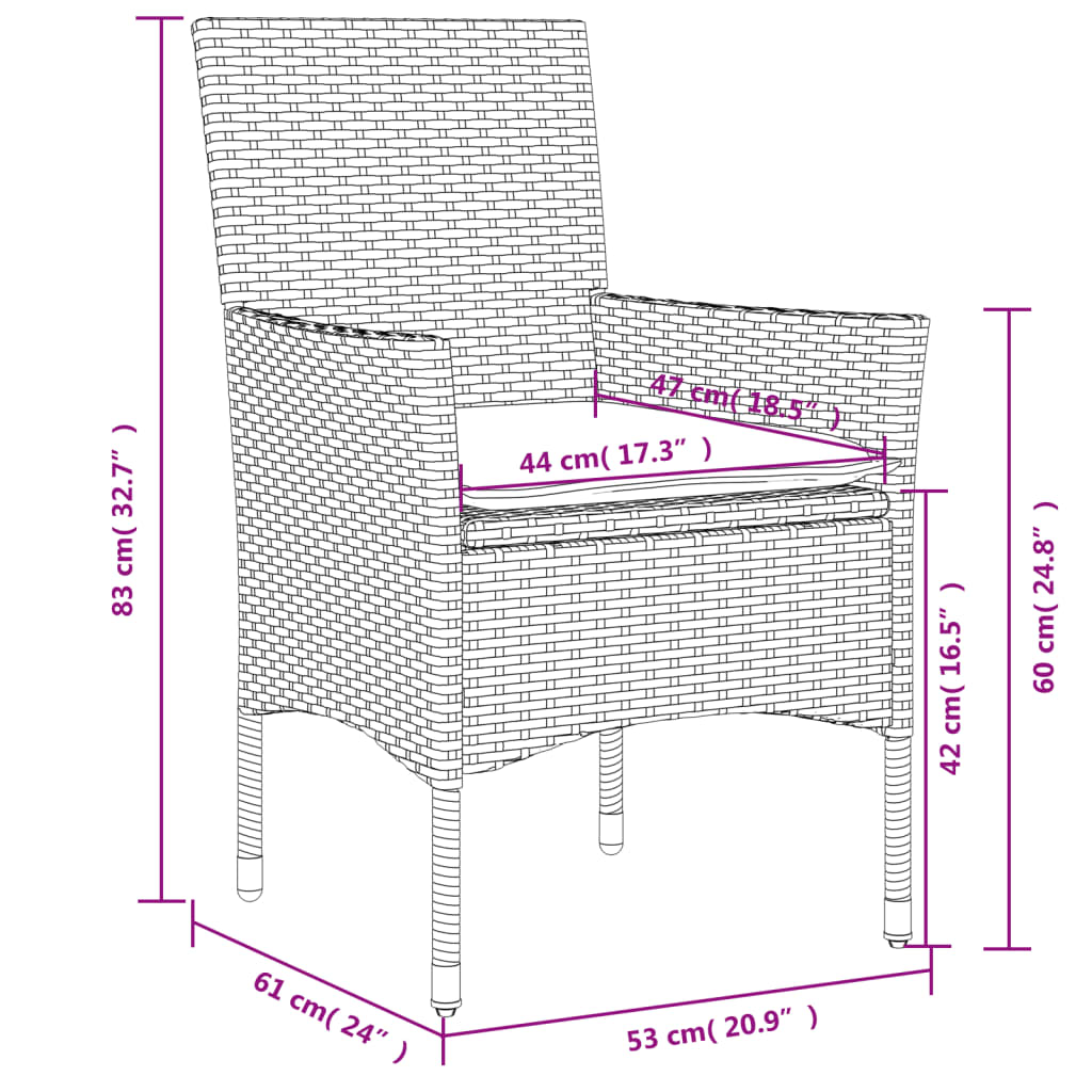 Gartenstühle mit Kissen 2 Stk. Grau Poly Rattan