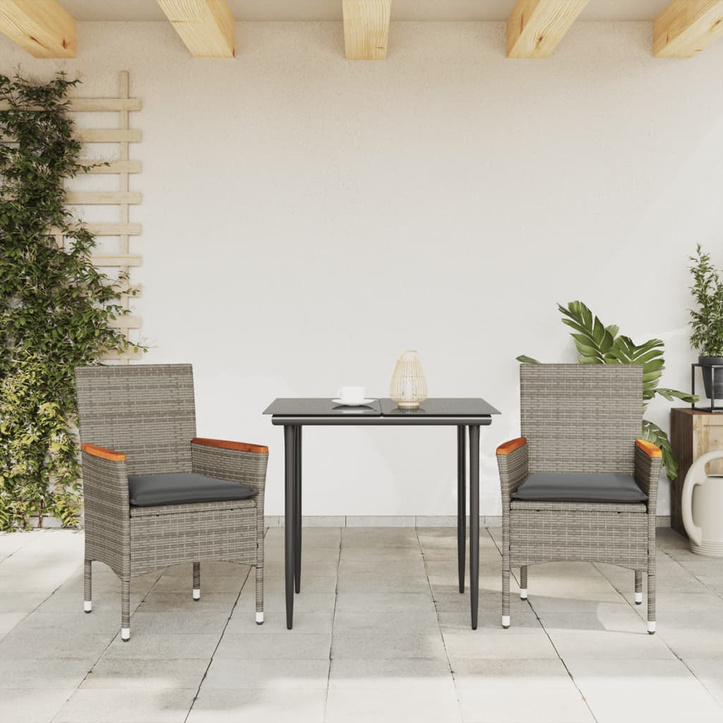 Gartenstühle mit Kissen 2 Stk. Grau Poly Rattan