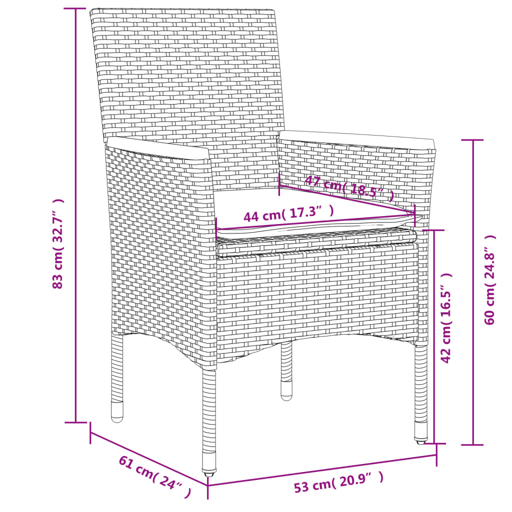 Gartenstühle mit Kissen 2 Stk. Grau Poly Rattan