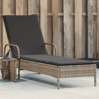 Sonnenliege mit Rollen und Auflage Grau Poly Rattan