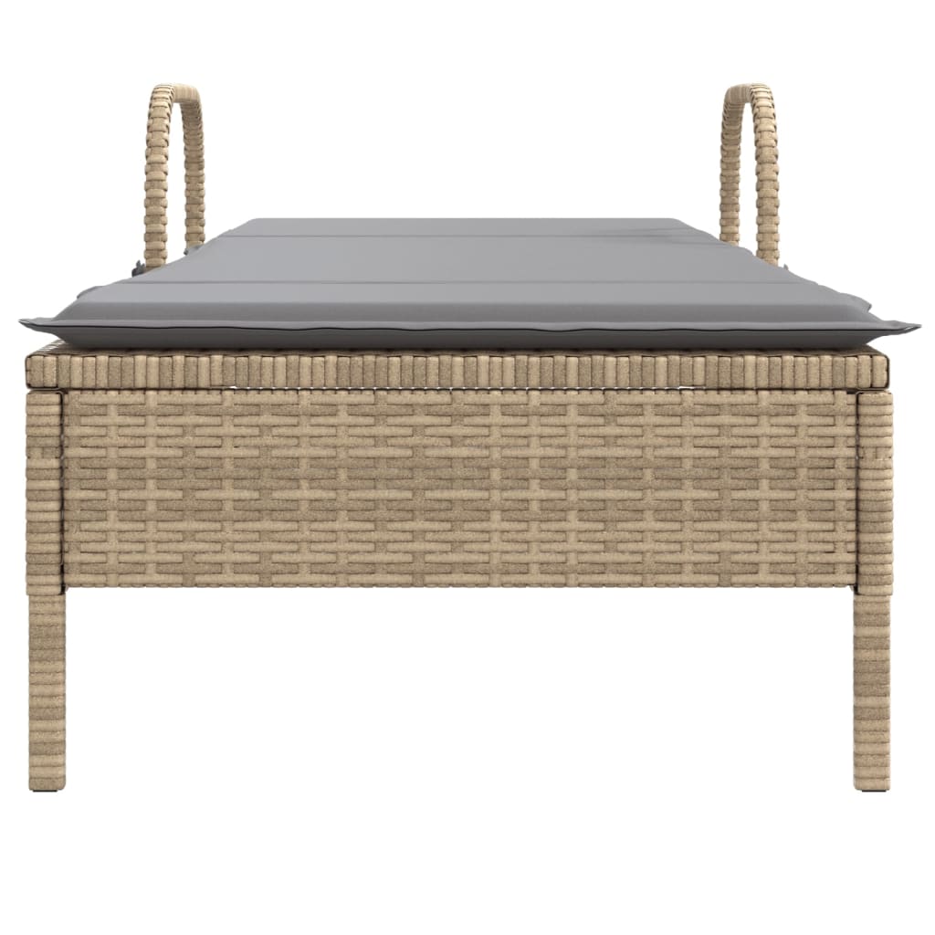 Sonnenliege mit Rollen und Auflage Beige Poly Rattan