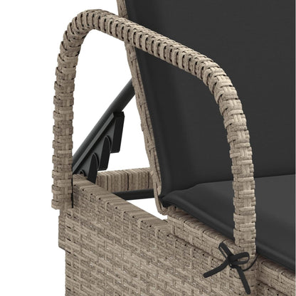 Sonnenliege mit Rollen und Auflage Hellgrau Poly Rattan