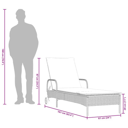 Sonnenliege mit Rollen und Auflage Hellgrau Poly Rattan