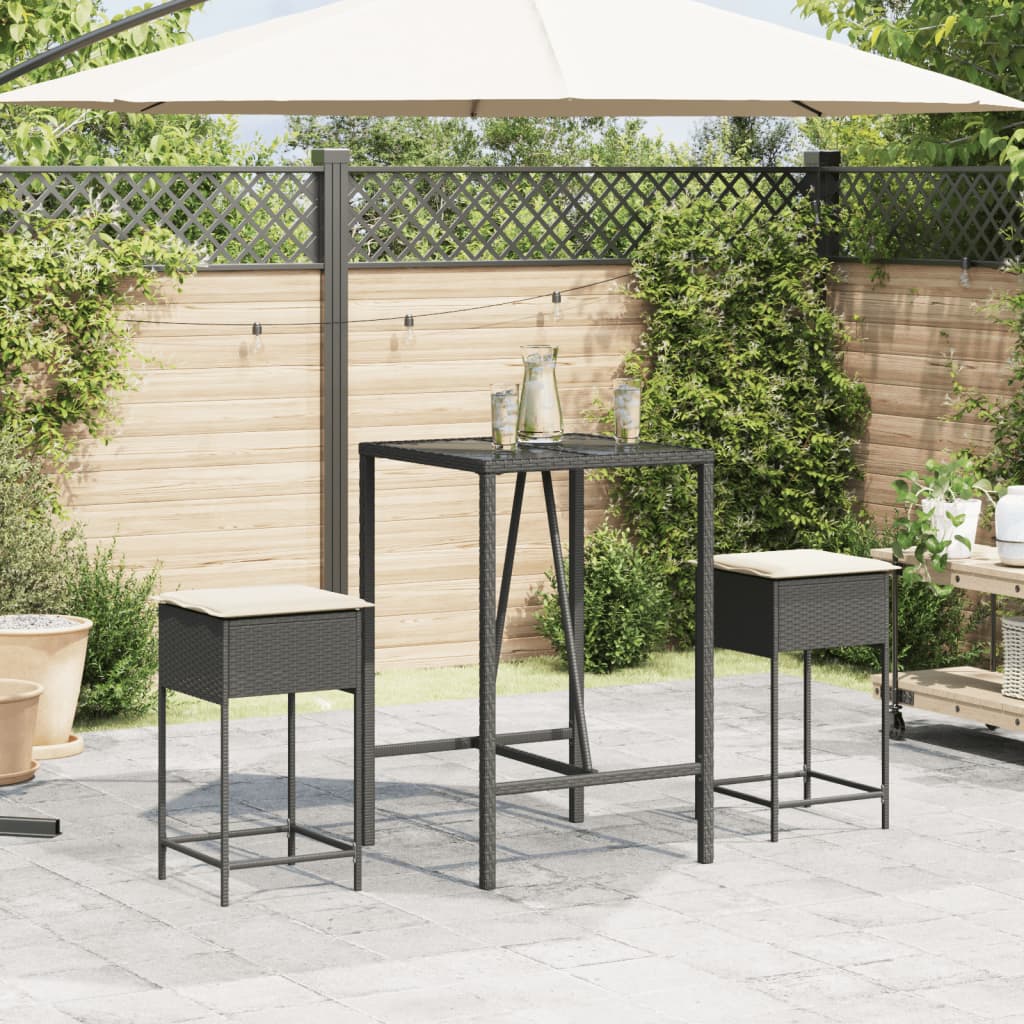 Garten-Barhocker mit Kissen 2 Stk. Schwarz Poly Rattan