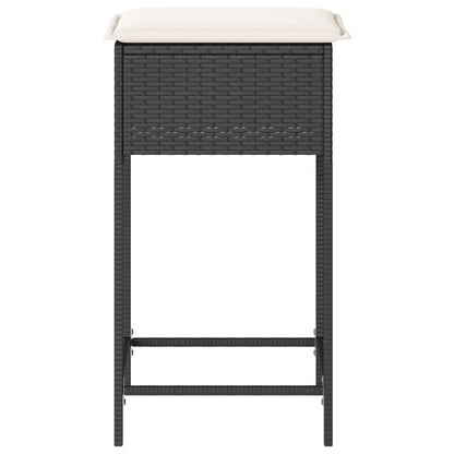 Garten-Barhocker mit Kissen 2 Stk. Schwarz Poly Rattan