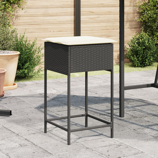 Garten-Barhocker mit Kissen 2 Stk. Schwarz Poly Rattan