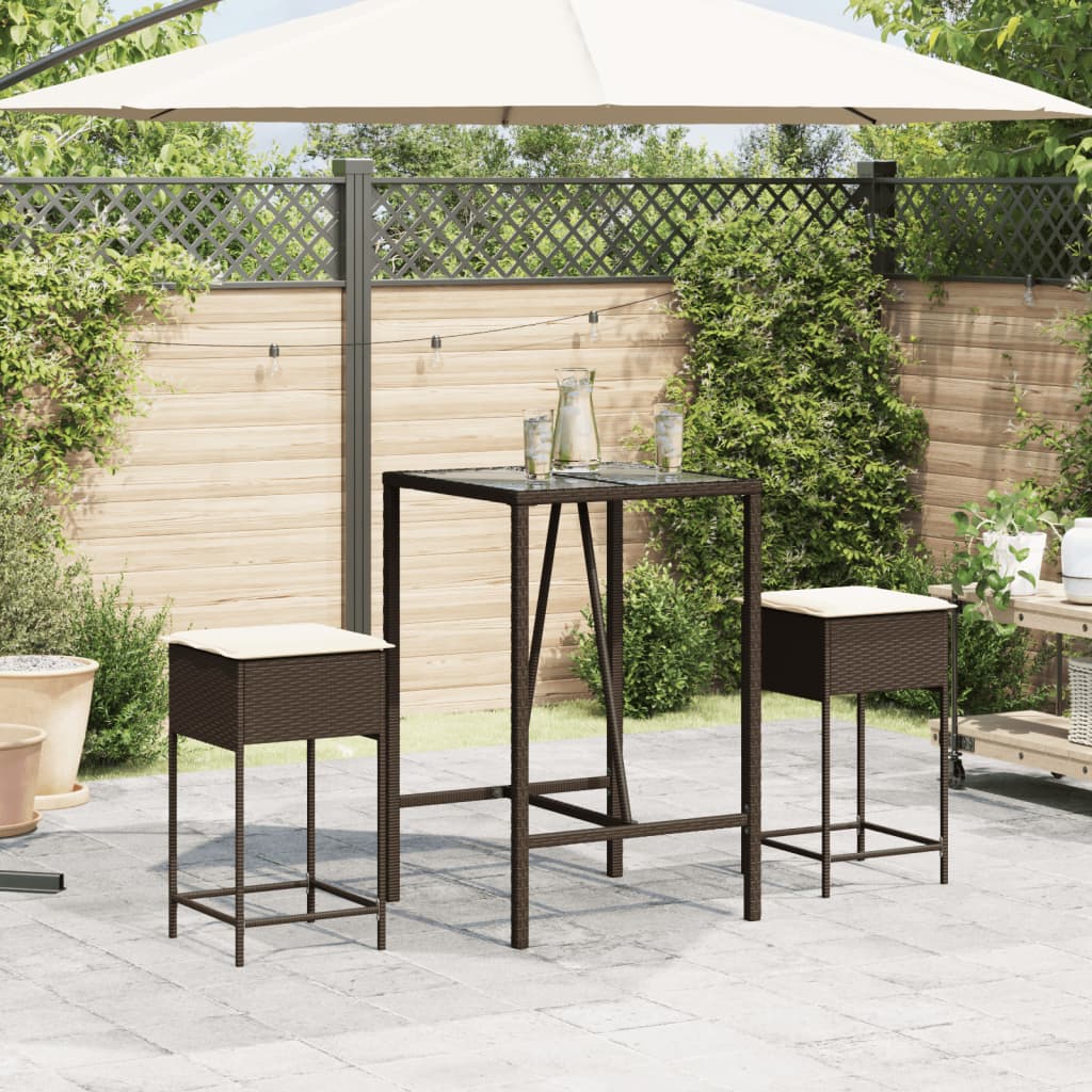 Garten-Barhocker mit Kissen 2 Stk. Braun Poly Rattan