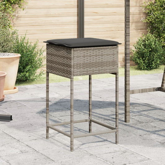 Garten-Barhocker mit Kissen 2 Stk. Grau Poly Rattan