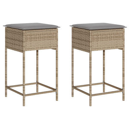 Garten-Barhocker mit Kissen 2 Stk. Beige Poly Rattan