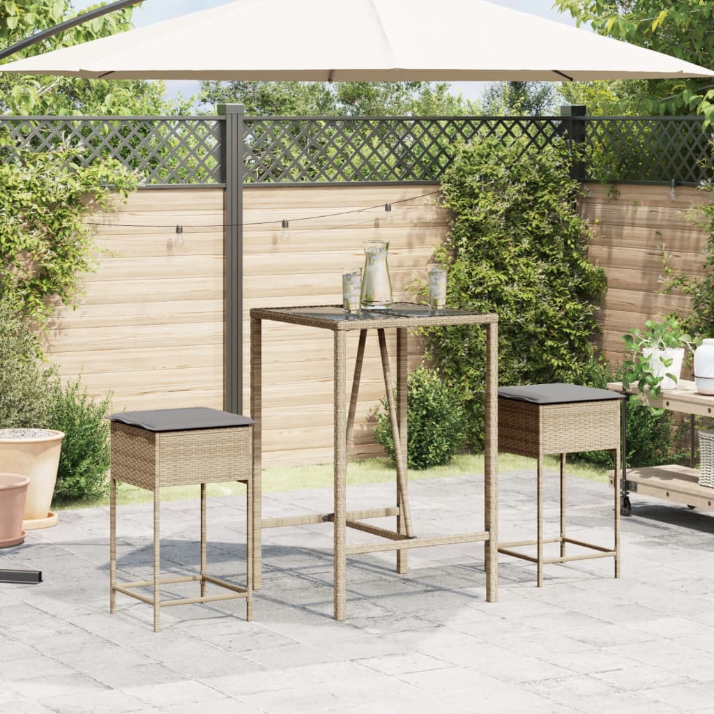 Garten-Barhocker mit Kissen 2 Stk. Beige Poly Rattan