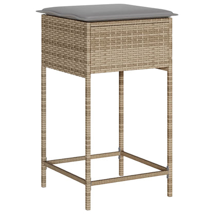 Garten-Barhocker mit Kissen 2 Stk. Beige Poly Rattan