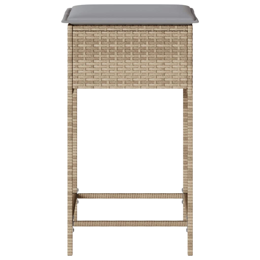 Garten-Barhocker mit Kissen 2 Stk. Beige Poly Rattan