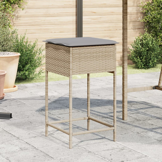 Garten-Barhocker mit Kissen 2 Stk. Beige Poly Rattan