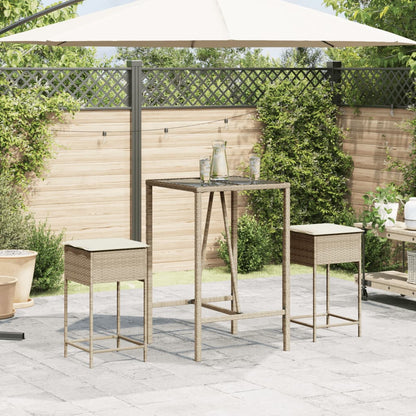 Garten-Barhocker mit Kissen 2 Stk. Beige Poly Rattan