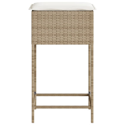 Garten-Barhocker mit Kissen 2 Stk. Beige Poly Rattan