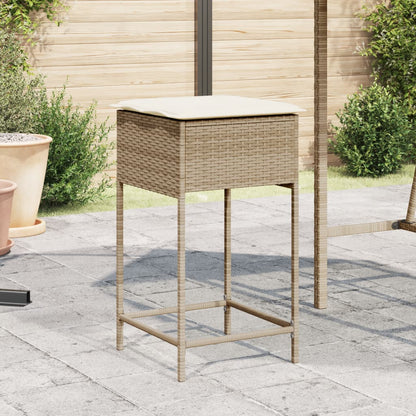 Garten-Barhocker mit Kissen 2 Stk. Beige Poly Rattan