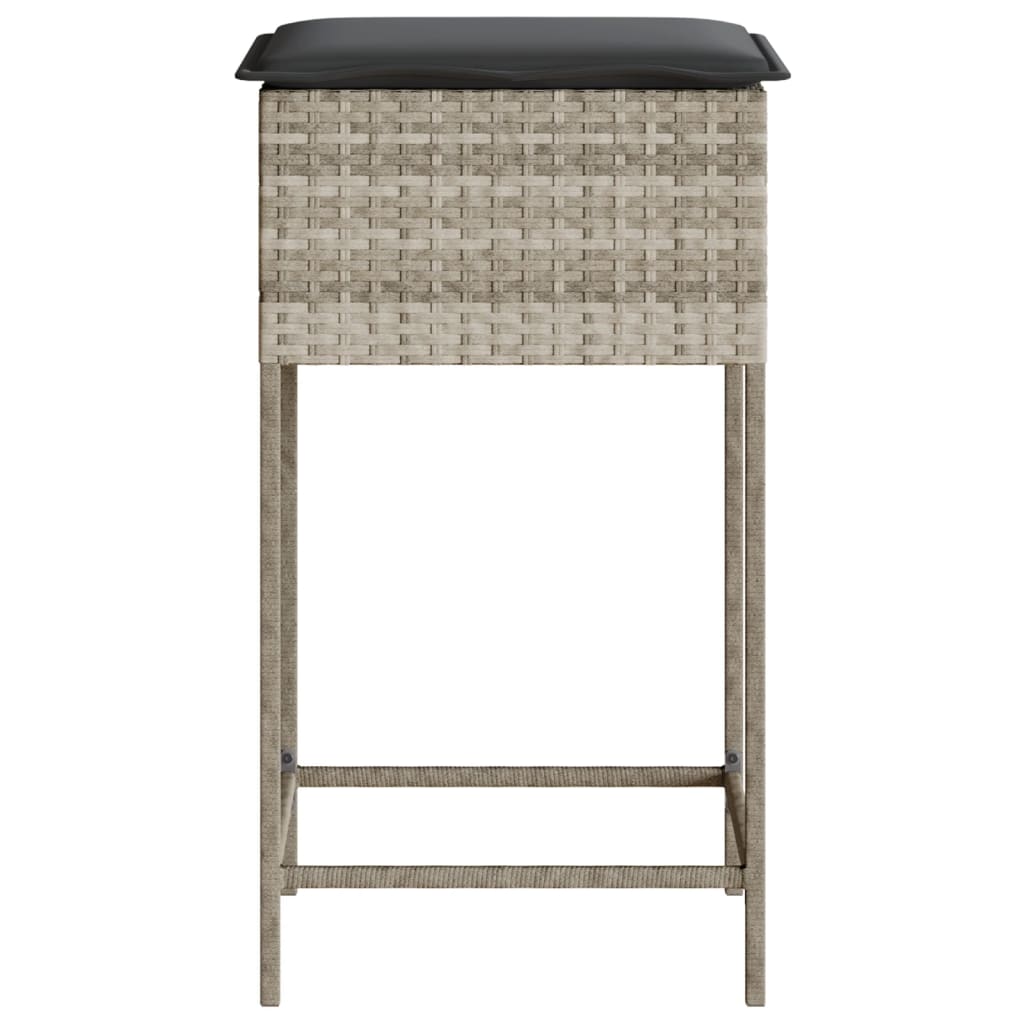 Garten-Barhocker mit Kissen 2 Stk. Hellgrau Poly Rattan