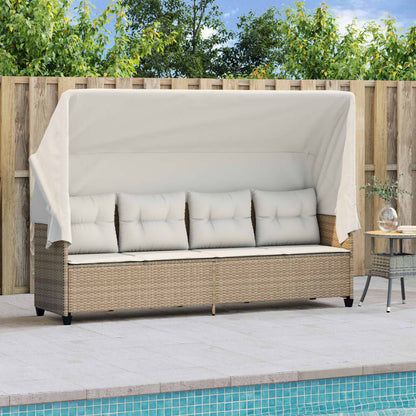 Sonnenliege mit Dach und Kissen Beige Poly Rattan