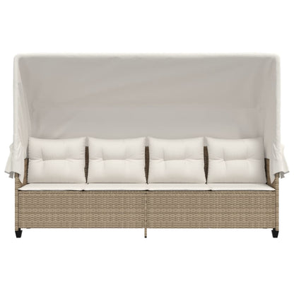 Sonnenliege mit Dach und Kissen Beige Poly Rattan