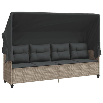 Sonnenliege mit Dach und Kissen Hellgrau Poly Rattan