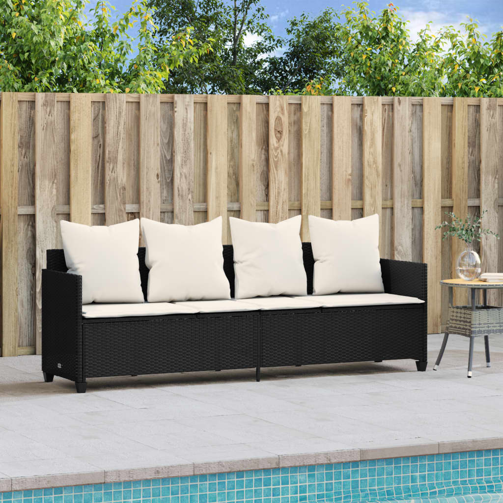 Sonnenliege mit Kissen Schwarz Poly Rattan