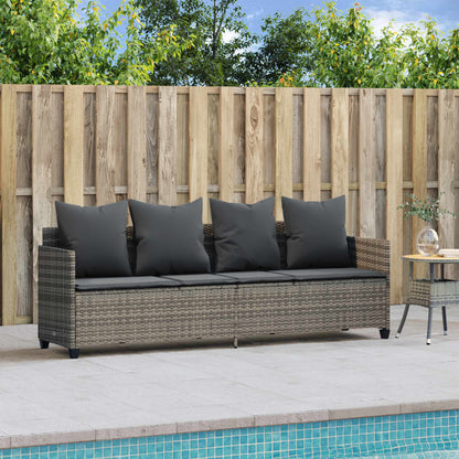 Sonnenliege mit Kissen Grau Poly Rattan