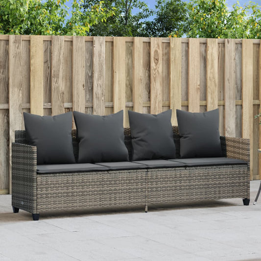 Sonnenliege mit Kissen Grau Poly Rattan