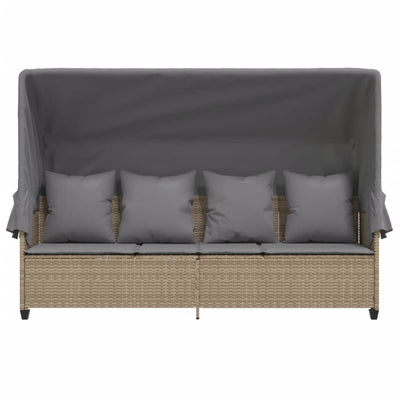 Sonnenliege mit Dach und Kissen Beige Poly Rattan