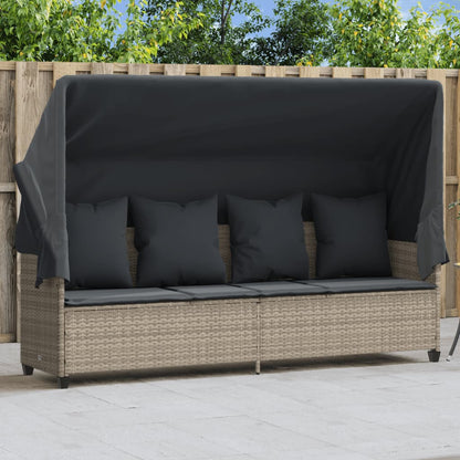 Sonnenliege mit Dach und Kissen Hellgrau Poly Rattan