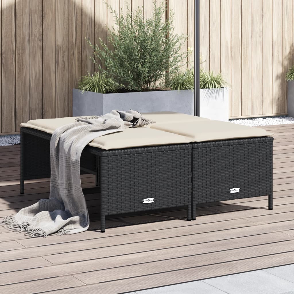 Gartenhocker mit Kissen 4 Stk. Schwarz Poly Rattan