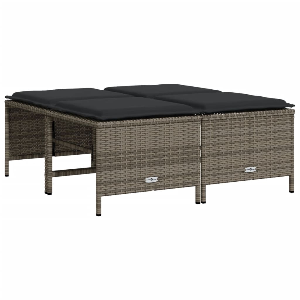 Gartenhocker mit Kissen 4 Stk. Grau Poly Rattan