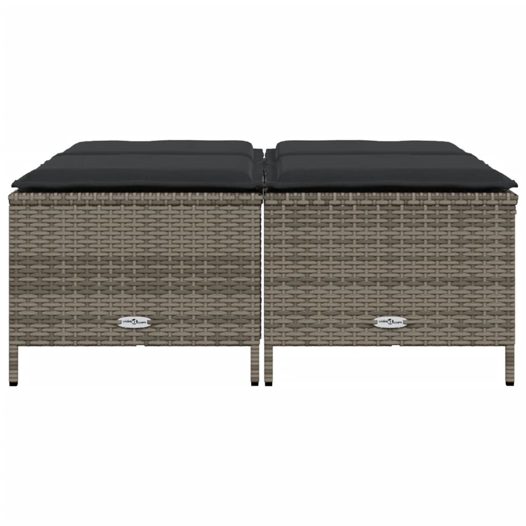 Gartenhocker mit Kissen 4 Stk. Grau Poly Rattan