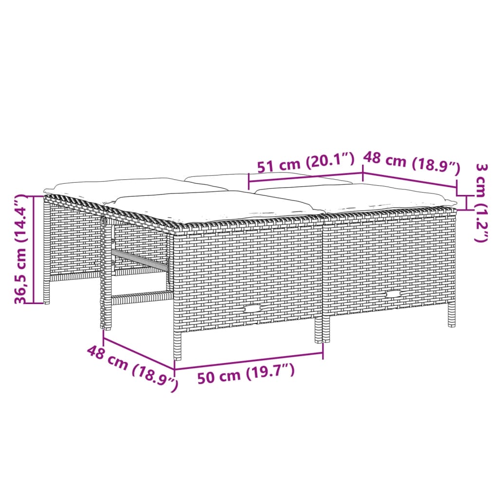 Gartenhocker mit Kissen 4 Stk. Grau Poly Rattan