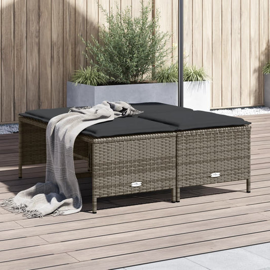 Gartenhocker mit Kissen 4 Stk. Grau Poly Rattan