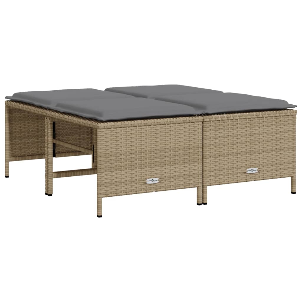 Gartenhocker mit Kissen 4 Stk. Beige Poly Rattan