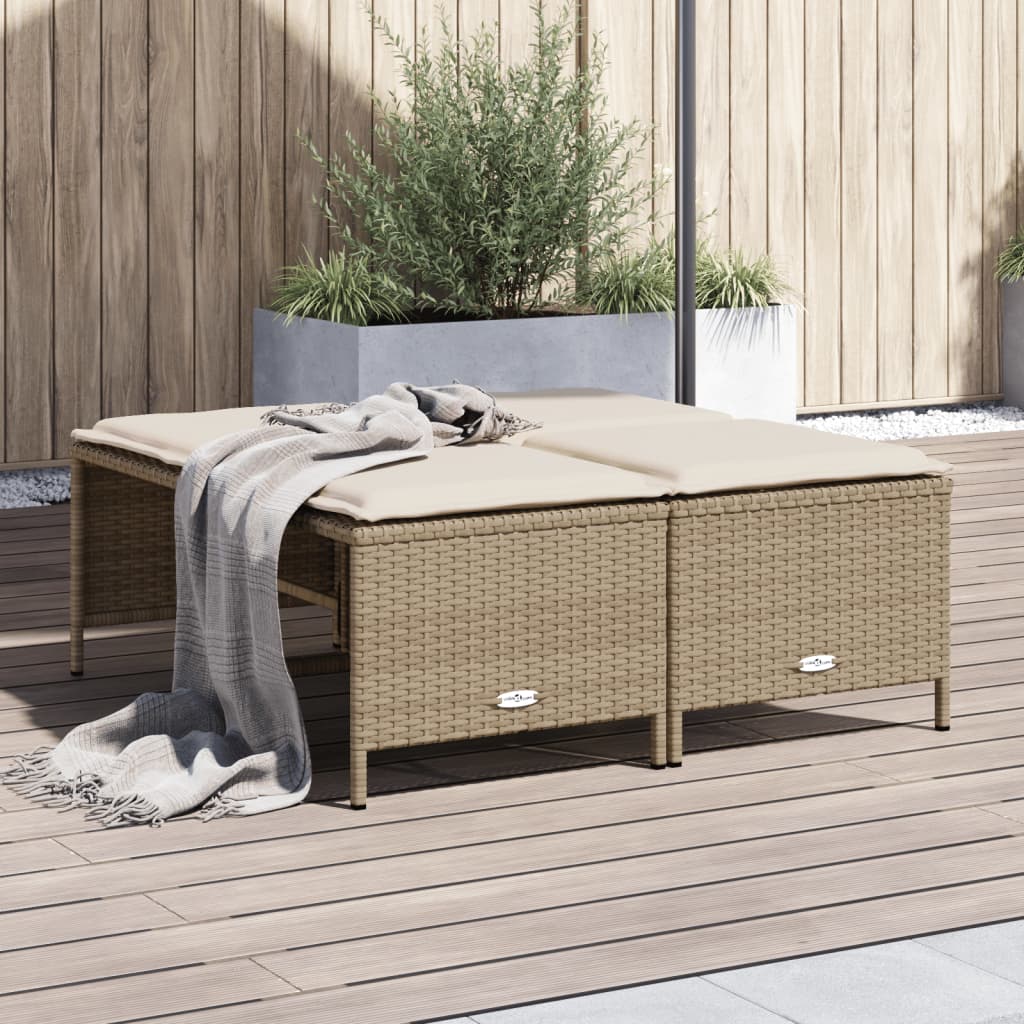 Gartenhocker mit Kissen 4 Stk. Beige Poly Rattan