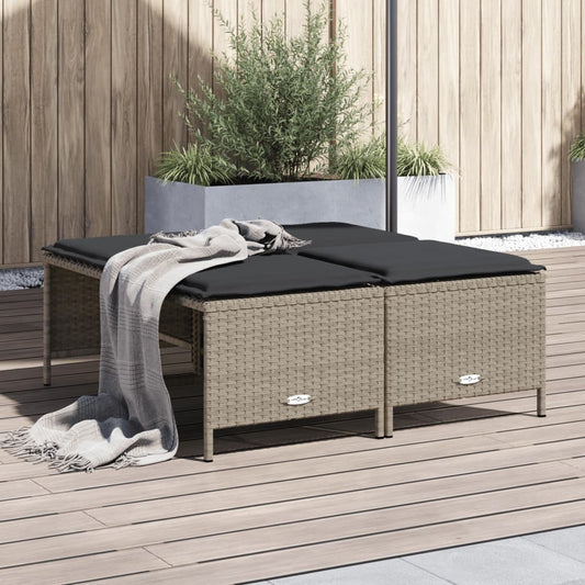 Gartenhocker mit Kissen 4 Stk. Hellgrau Poly Rattan