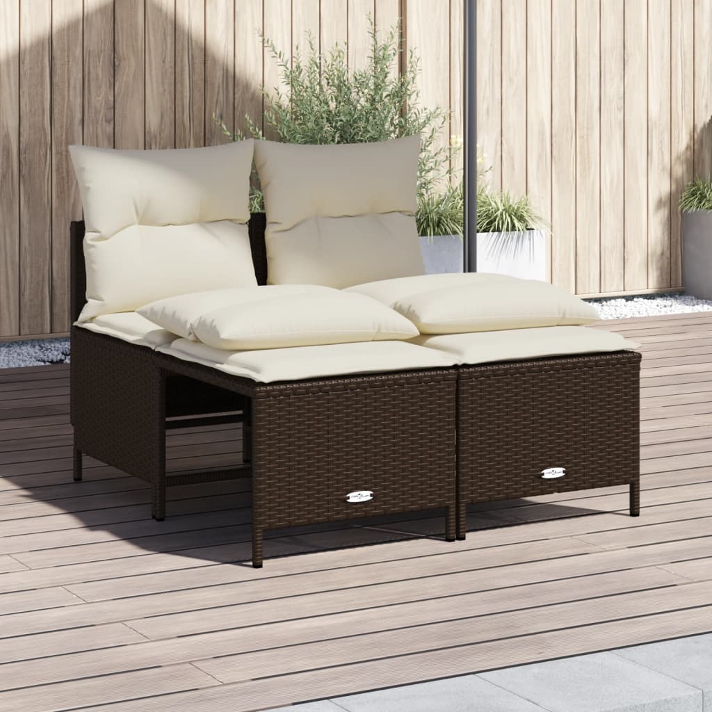 4-tlg. Garten-Sofagarnitur mit Kissen Braun Poly Rattan